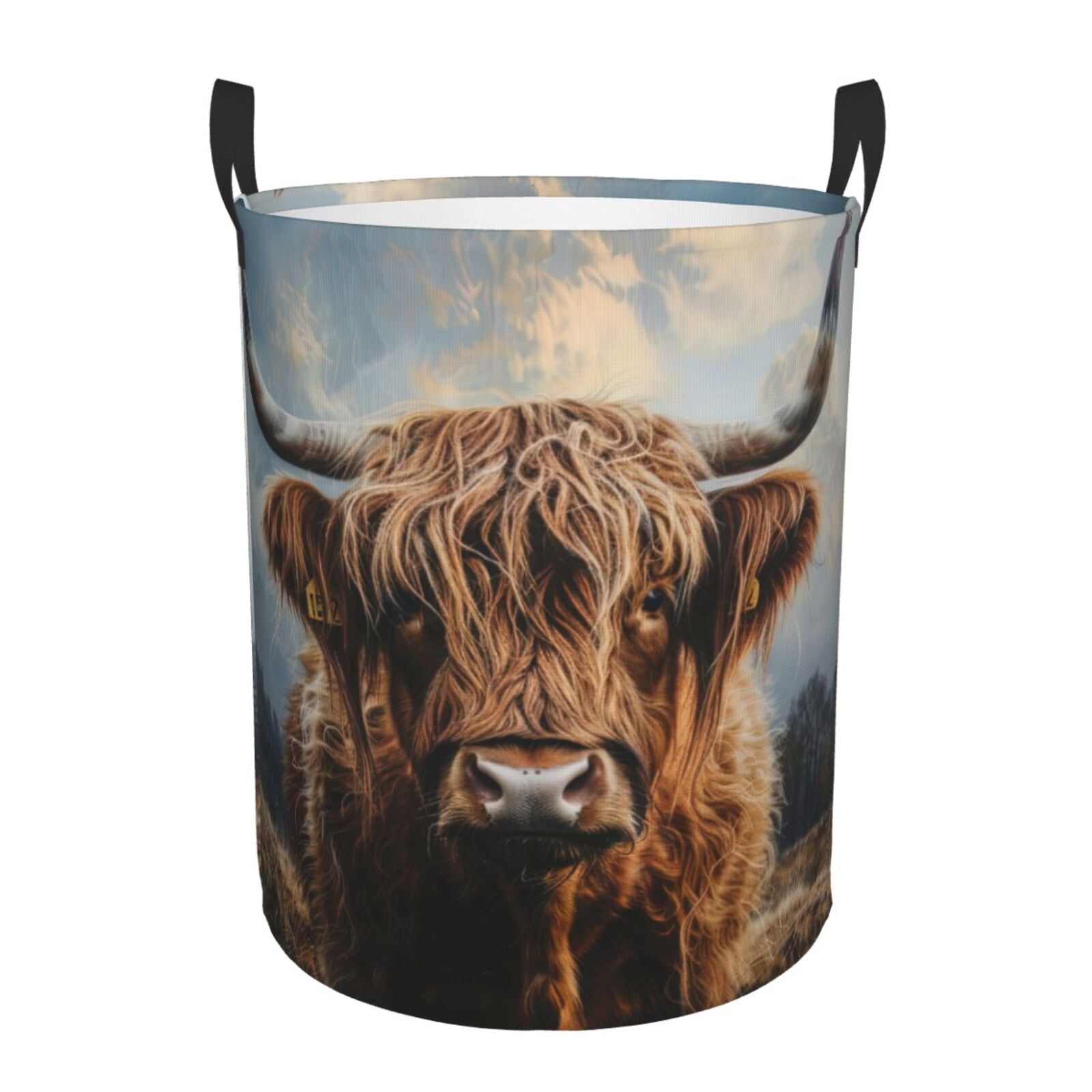 Foldable Highland Cow Laundry Basket – 18.9"x16.5" Oxford Cloth Hamper, With Handles For Bedroom, Bathroom, Toy Storage
