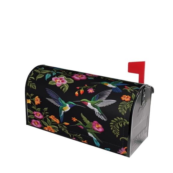 PHELIKA Beautiful Hummingbirds Tropical Flowers Embroidery Magnetic Mailbox Covers Standard Size 21"H x 18"W