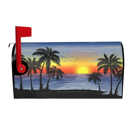 PHELIKA Blossom Floral Palm Trees at Sunset Magnetic Mailbox Covers Standard Size 25.5"H x 21"W