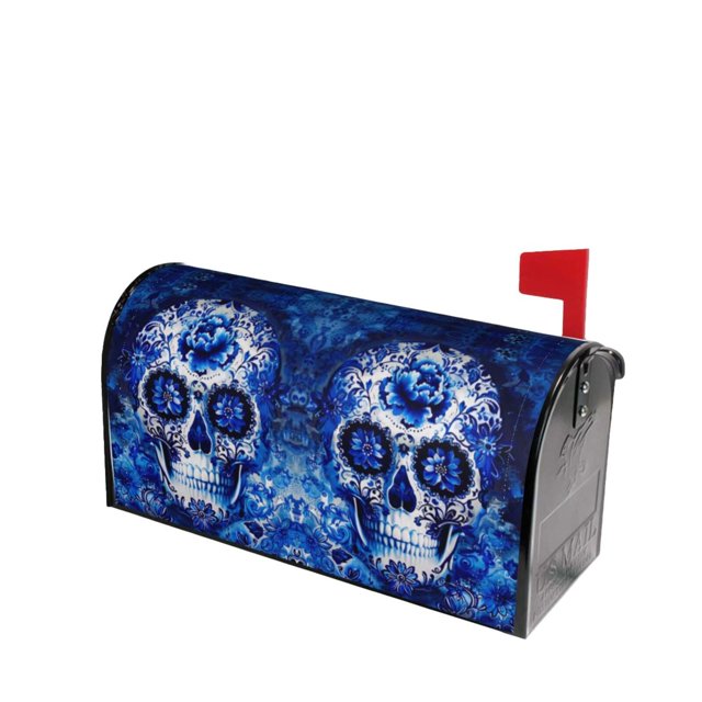 PHELIKA Blue Art Floral Skull 01 Mailbox Covers Post Letter