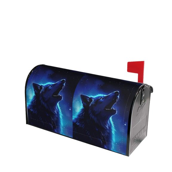 PHELIKA Blue Galaxy Wolf Magnetic Mailbox Covers Post Letter Box Cover Standard Size 21"H x 18"W