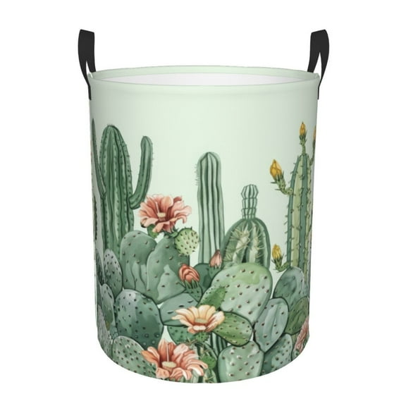 PHELIKA Cactus Floral Succulent Plants Nature 05 Laundry Hamper Waterproof Foldable Oxford Fabric Organizer Large Storage Bins For Dirty Clothes Round Baby Laundry Basket Toy Organizer Baskets