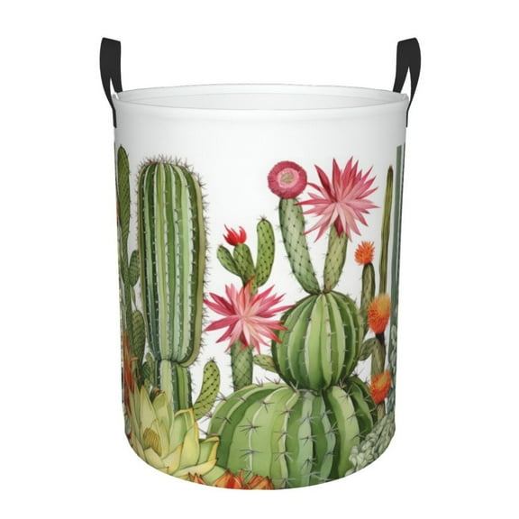 PHELIKA Cactus Floral Succulent Plants Nature 06 Laundry Hamper Waterproof Foldable Oxford Fabric Organizer Large Storage Bins For Dirty Clothes Round Baby Laundry Basket Toy Organizer Baskets