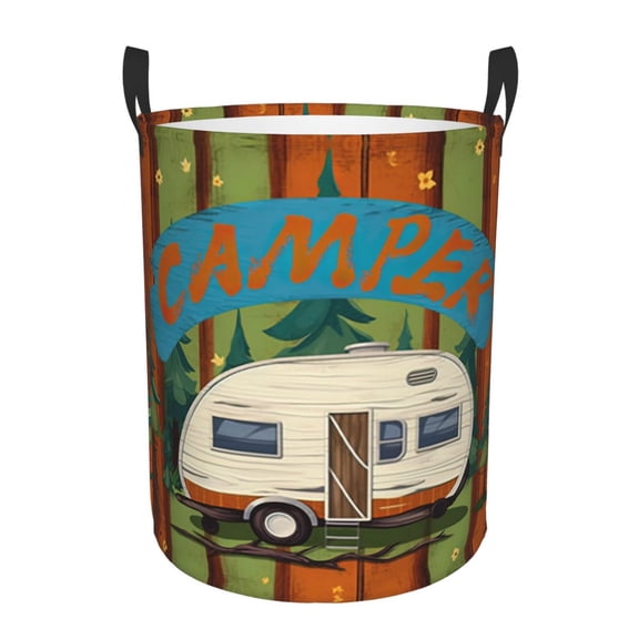 PHELIKA Camper Happy 01 Laundry Basket 65L Large Foldable Round For Dirty Clothes Toy Storage