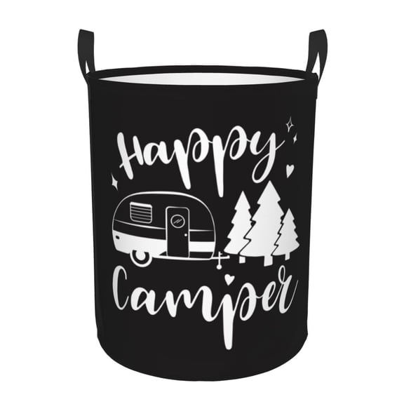 PHELIKA Camper Happy Camping 1 Laundry Basket 65L Large Foldable Round For Dirty Clothes Toy Storage