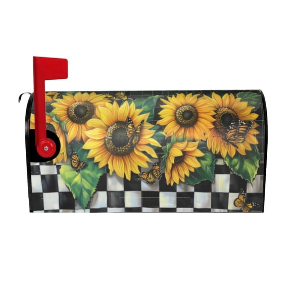 PHELIKA Checkered Sunflowers Summer 03 Magnetic Mailbox Covers Standard Size 25.5"H x 21"W