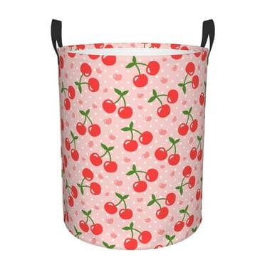 PHELIKA Cherry Cute Heart Laundry Hamper Waterproof Foldable Oxford Fabric Organizer Large Storage Bins For Dirty Clothes Round Baby Laundry Basket Toy Organizer Baskets