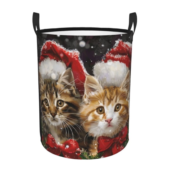 PHELIKA Christmas Cats 04 Laundry Hamper Waterproof Foldable Oxford Fabric Organizer Large Storage Bins For Dirty Clothes Round Laundry Basket Toy Organizer Baskets