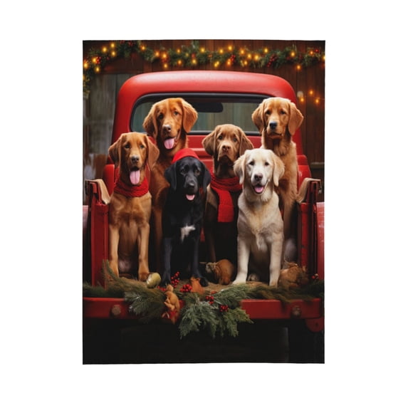 PHELIKA Christmas Red Truck Golden Retriever Dog 01 All Season Soft Throw Blanket Lightweight Flannel Fleece Blankets 50" x 60"