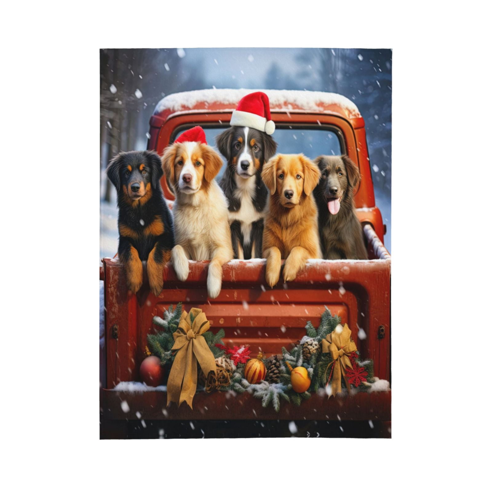PHELIKA Christmas Red Truck Golden Retriever Dog 04 All Season Soft Throw Blanket Lightweight Flannel Fleece Blankets 80"x60"