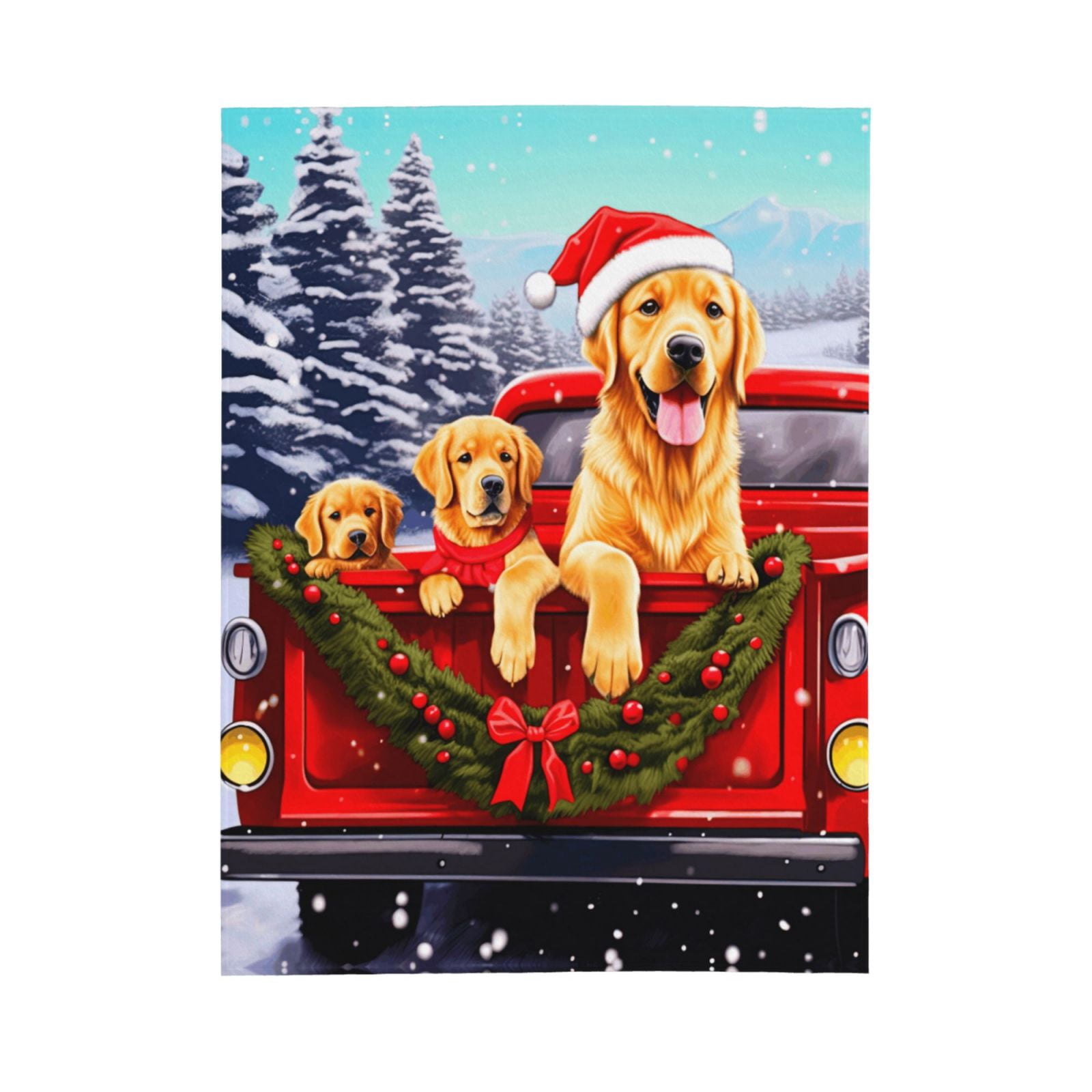 PHELIKA Christmas Red Truck Golden Retriever Dog 07 All Season Soft Throw Blanket Lightweight Flannel Fleece Blankets 80"x60"