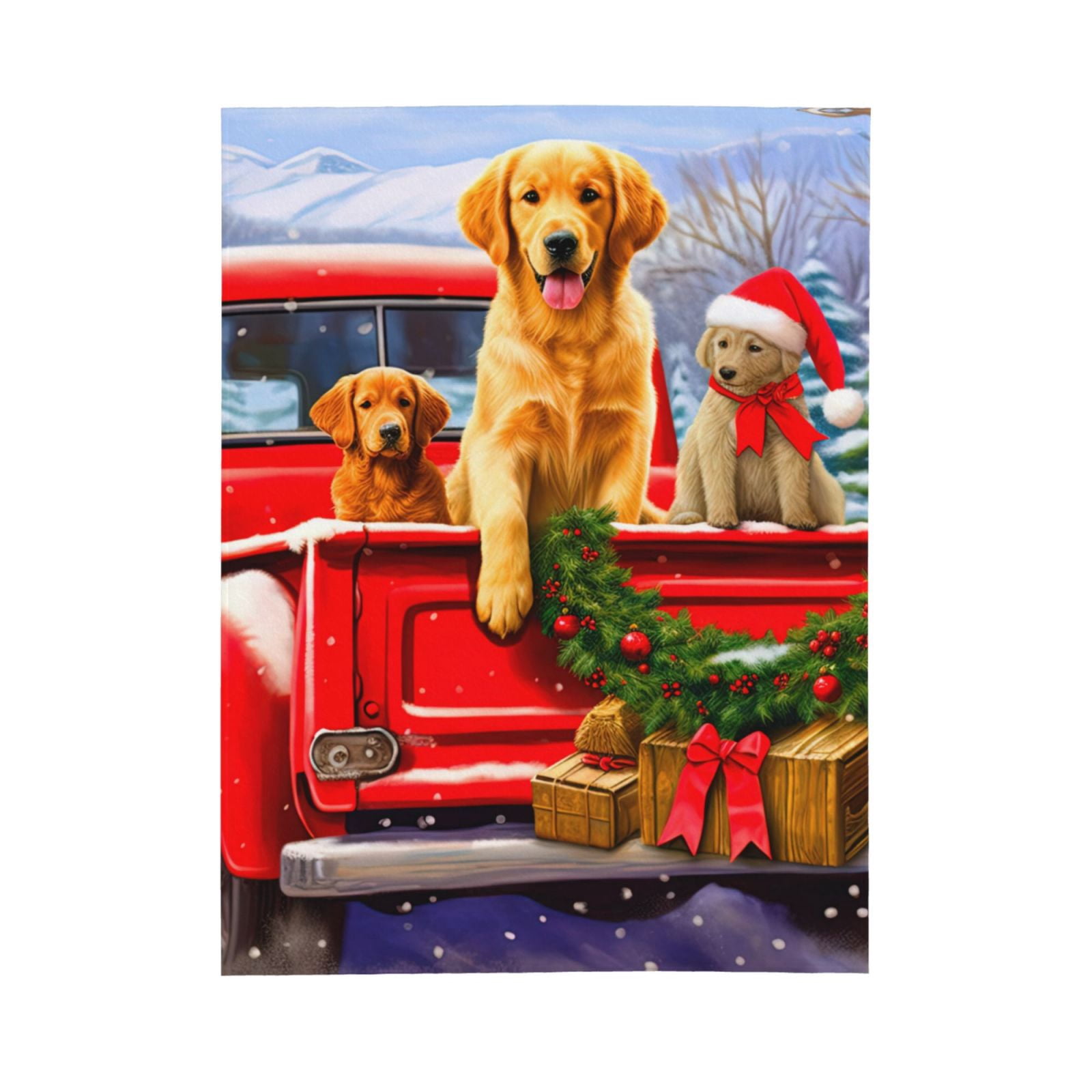 PHELIKA Christmas Red Truck Golden Retriever Dog 08 All Season Soft Throw Blanket Lightweight Flannel Fleece Blankets 60"x50"