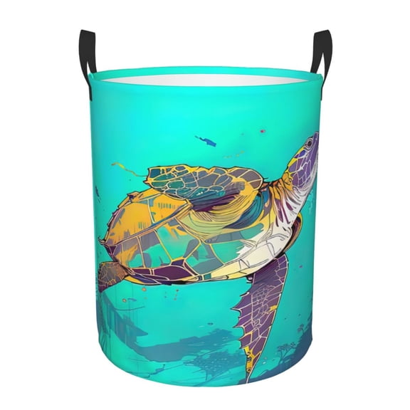 PHELIKA Colorful Sea Turtles 01 Laundry Basket 65L Large Foldable Round for Dirty Clothes Toy Storage