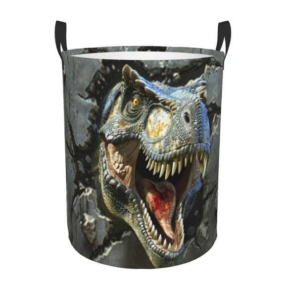 PHELIKA Cool Dinosaur 01 Laundry Hamper Waterproof Foldable Oxford Fabric Organizer Large Storage Bins For Dirty Clothes Round Laundry Basket Toy Organizer Baskets