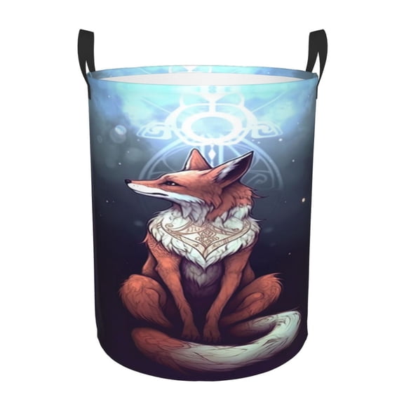 PHELIKA Cool Galaxy Fox 01 Laundry Basket 65L Large Foldable Round For Dirty Clothes Toy Storage