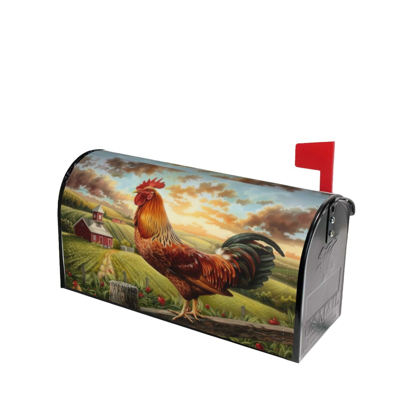 PHELIKA Country Farm Morning Rooster 03 Mailbox Covers Post