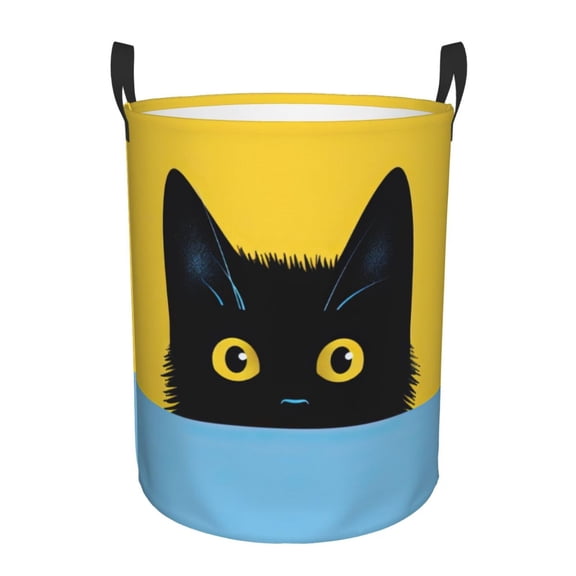 PHELIKA Cute Kitten Cat 01 Laundry Hamper Waterproof Foldable Oxford Fabric Organizer Large Storage Bins For Dirty Clothes Round Baby Laundry Basket Toy Organizer Baskets