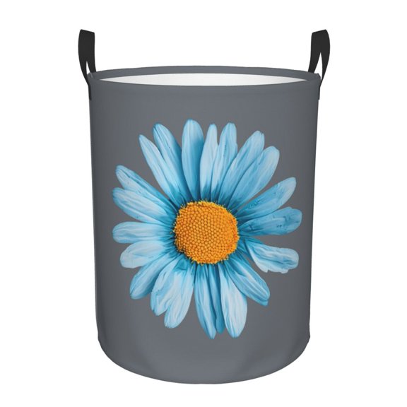 PHELIKA Dark Blue Turquoise Chamomile Flower 01 Laundry Basket 65L Large Foldable Round For Dirty Clothes Toy Storage