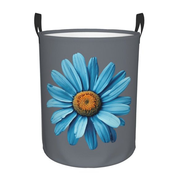 PHELIKA Dark Blue Turquoise Chamomile Flower 05 Laundry Basket 65L Large Foldable Round For Dirty Clothes Toy Storage