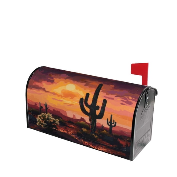 PHELIKA Desert Sunset Cactus 02 Magnetic Mailbox Covers Post Letter Box Cover Standard Size 21"H x 18"W