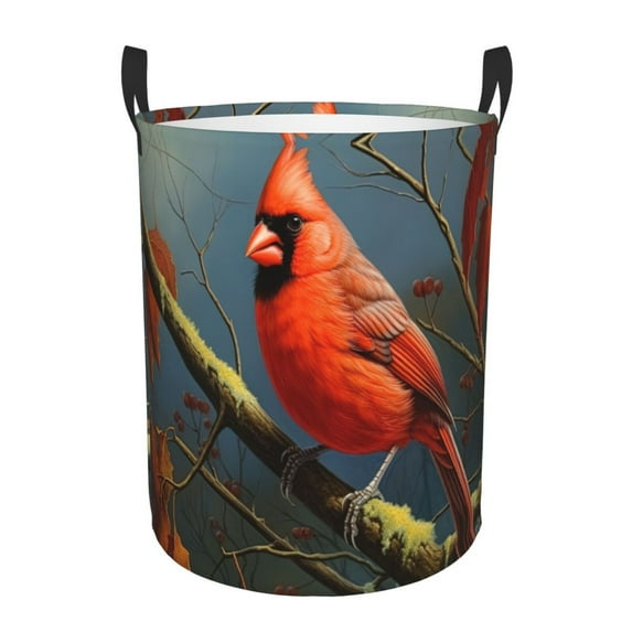 PHELIKA Fall Bird Maple Leaves 01 Laundry Basket 65L Large Foldable Round For Dirty Clothes Toy Storage