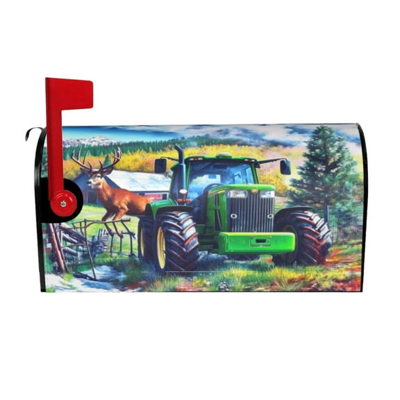 PHELIKA Farm Tractor Nature Deer 01 Mailbox Covers Magnetic Mailbox Wraps Post Letter Box Cover Mailwrap Garden Home Decor Standard Size 21"H x 18"W