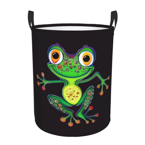 PHELIKA Flippin Frog 01 Laundry Basket 65L Large Foldable Round For Dirty Clothes Toy Storage