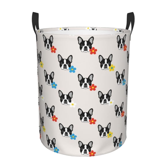PHELIKA French Bulldog Daisy Laundry Basket 65L Large Foldable Round For Dirty Clothes Toy Storage