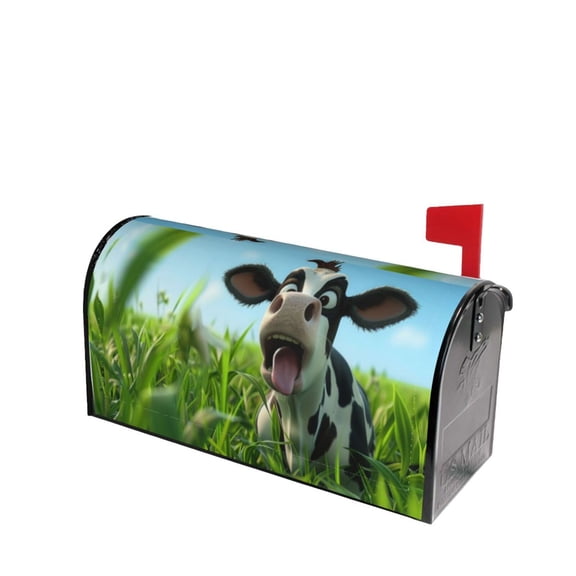 PHELIKA Funny Cow In Green Farm Nature 01 Magnetic Mailbox Covers Standard Size 21"H x 18"W