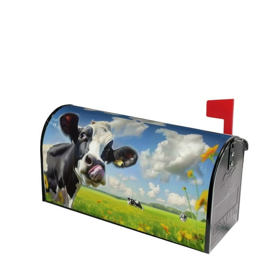 PHELIKA Funny Cow In Green Farm Nature 04 Magnetic Mailbox Covers Standard Size 25.5"H x 21"W