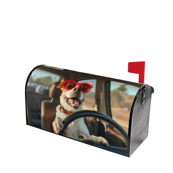 PHELIKA Funny Dog Driving A Car 02 Magnetic Mailbox Covers Post Letter Box Cover Standard Size 21"H x 18"W