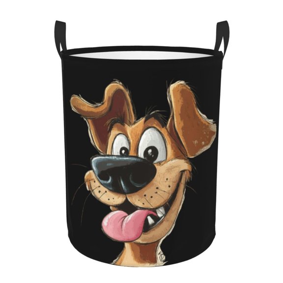 PHELIKA Funny Dog Face 03 Laundry Hamper Waterproof Foldable Oxford Fabric Organizer Large Storage Bins For Dirty Clothes Round Laundry Basket Toy Organizer Baskets