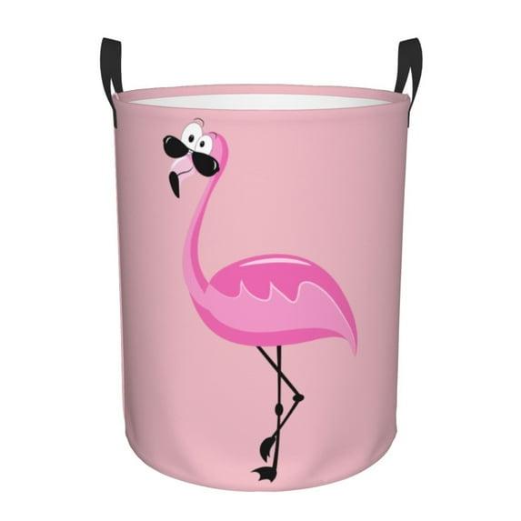 PHELIKA Funny Flamingos Happy Summer Laundry Hamper Waterproof Foldable Oxford Fabric Organizer Large Storage Bins For Dirty Clothes Round Baby Laundry Basket Toy Organizer Baskets