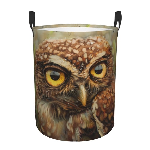 PHELIKA Funny Owl 04 Laundry Basket 65L Large Foldable Round For Dirty Clothes Toy Storage