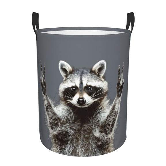 PHELIKA Funny Raccoon 04 Laundry Basket 65L Large Foldable Round For Dirty Clothes Toy Storage