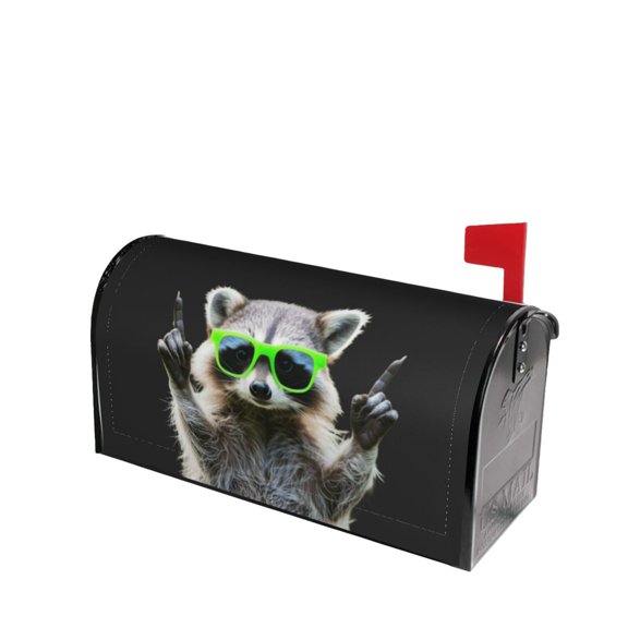 PHELIKA Funny Raccoon Green Sunglasses 01 Magnetic Mailbox Covers Post Letter Box Cover Standard Size 21"H x 18"W