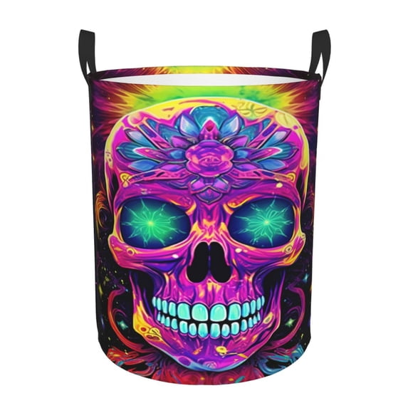 PHELIKA Galaxy Skull Dream Catcher Skull 02 Laundry Basket 65L Large Foldable Round For Dirty Clothes Toy Storage