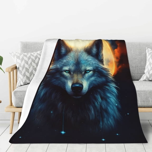 PHELIKA Galaxy Wolf Moon 01 Soft Throw Blanket Lightweight Flannel Fleece Blanket For Couch Bed Sofa Travelling Camping For Kids Adults 40x50 Inch
