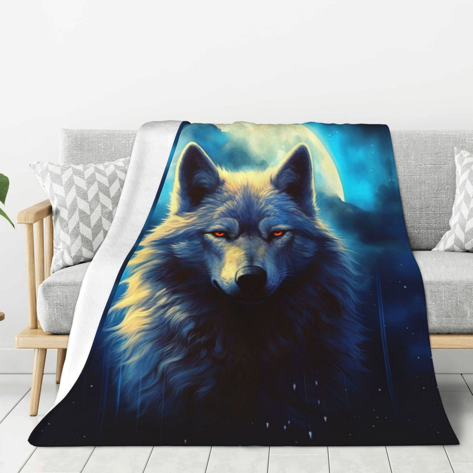 Weiche Überwurfdecke Mit Wolf-Motiv – Flanell-Fleece, Kuschelig Warm Für Sofa & Bett