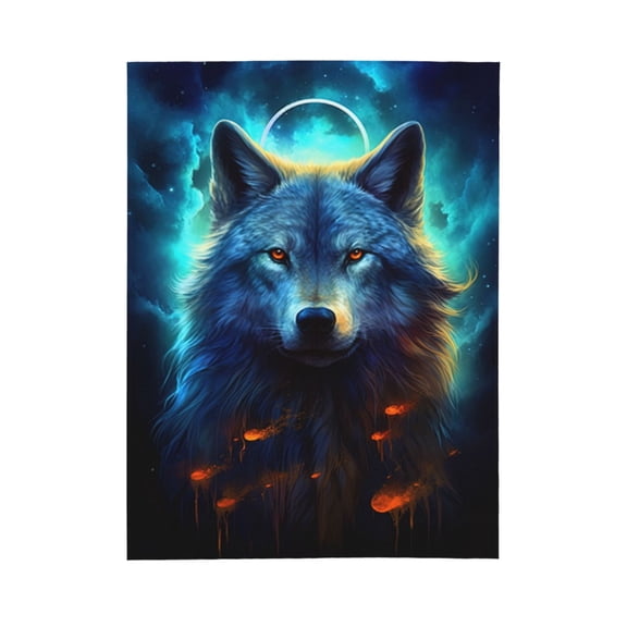 PHELIKA Galaxy Wolf Moon 03 All Season Soft Throw Blanket Lightweight Flannel Fleece Blankets 80"x60"