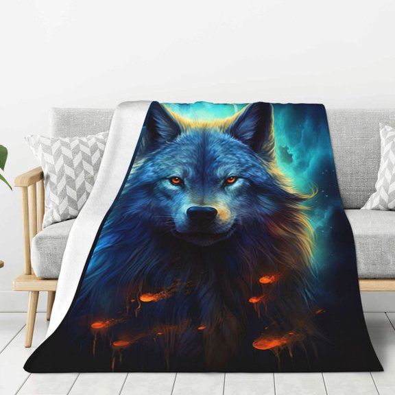 PHELIKA Galaxy Wolf Moon 03 Soft Throw Blanket Lightweight Flannel Fleece Blanket For Couch Bed Sofa Travelling Camping For Kids Adults 40x50 Inch