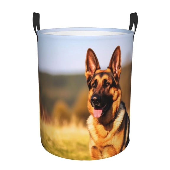 PHELIKA German Shepherd Dog Animal 01 Laundry Hamper Waterproof Foldable Oxford Fabric Organizer Large Storage Bins For Dirty Clothes Round Laundry Basket Toy Organizer Baskets