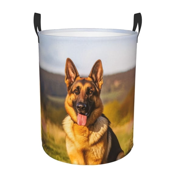 PHELIKA German Shepherd Dog Animal 04 Laundry Hamper Waterproof Foldable Oxford Fabric Organizer Large Storage Bins For Dirty Clothes Round Laundry Basket Toy Organizer Baskets