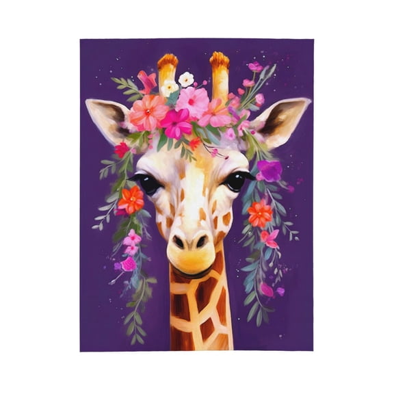 PHELIKA Giraffe With Floral Headpiece 02 All Season Soft Throw Blanket Lightweight Flannel Fleece Blankets 80"x60"
