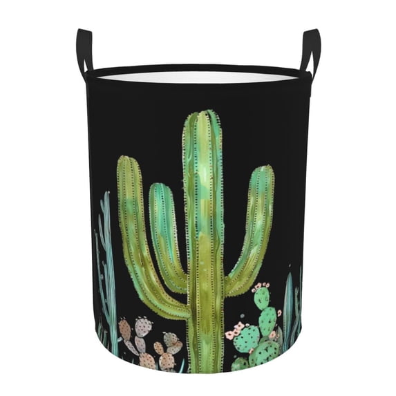 PHELIKA Green Cactus 01 Laundry Basket 65L Large Foldable Round For Dirty Clothes Toy Storage