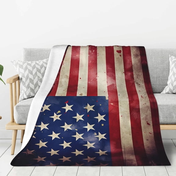 PHELIKA Grungy American Flag 01 Flannel Blanket Lightweight Cozy Bed Blanket Soft Throw Blanket Fits Couch Sofa Suitable For All Season 60x80 Inch For Kids Women Men