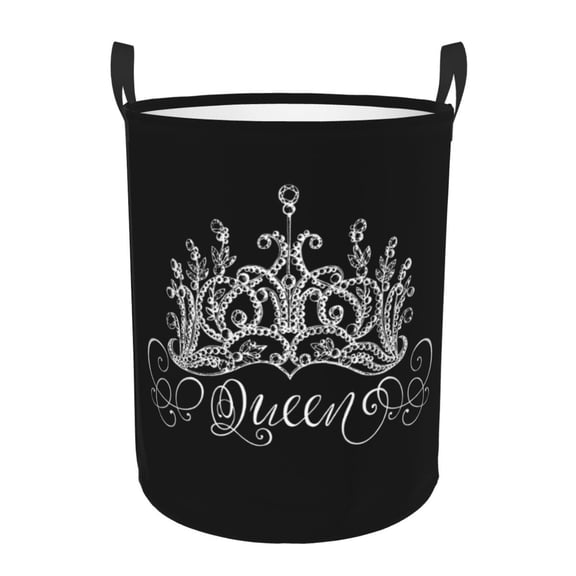 PHELIKA Hand Drawn Crown With Queen Laundry Hamper Waterproof Foldable Oxford Fabric Organizer Large Storage Bins For Dirty Clothes Round Laundry Basket Toy Organizer Baskets