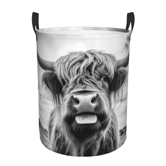 PHELIKA Highland Cow 04 Laundry Hamper Waterproof Foldable Oxford Fabric Organizer Large Storage Bins For Dirty Clothes Round Baby Laundry Basket Toy Organizer Baskets