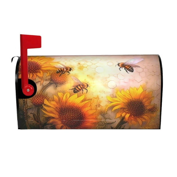 PHELIKA Honey Bees Sunflowers 02 Magnetic Mailbox Covers Standard Size 21"H x 18"W