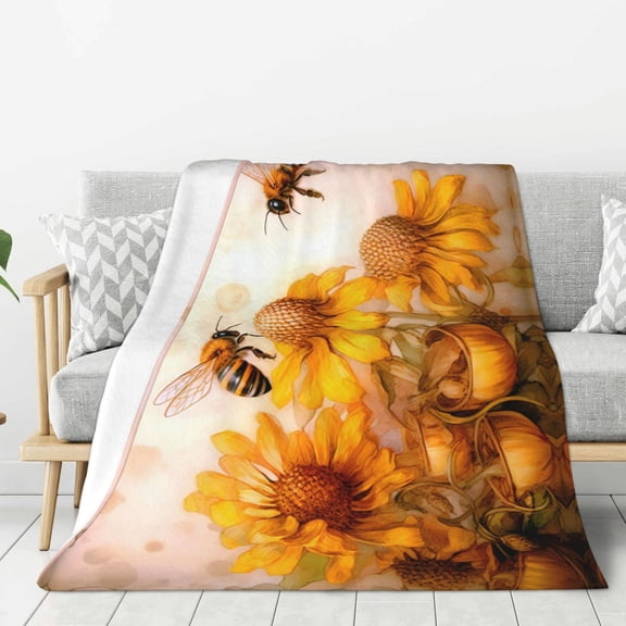 PHELIKA Honey Bees Sunflowers 03 Soft Throw Blanket Lightweight Flannel Fleece Blanket For Couch Bed Sofa Travelling Camping For Kids Adults 40x50 Inch